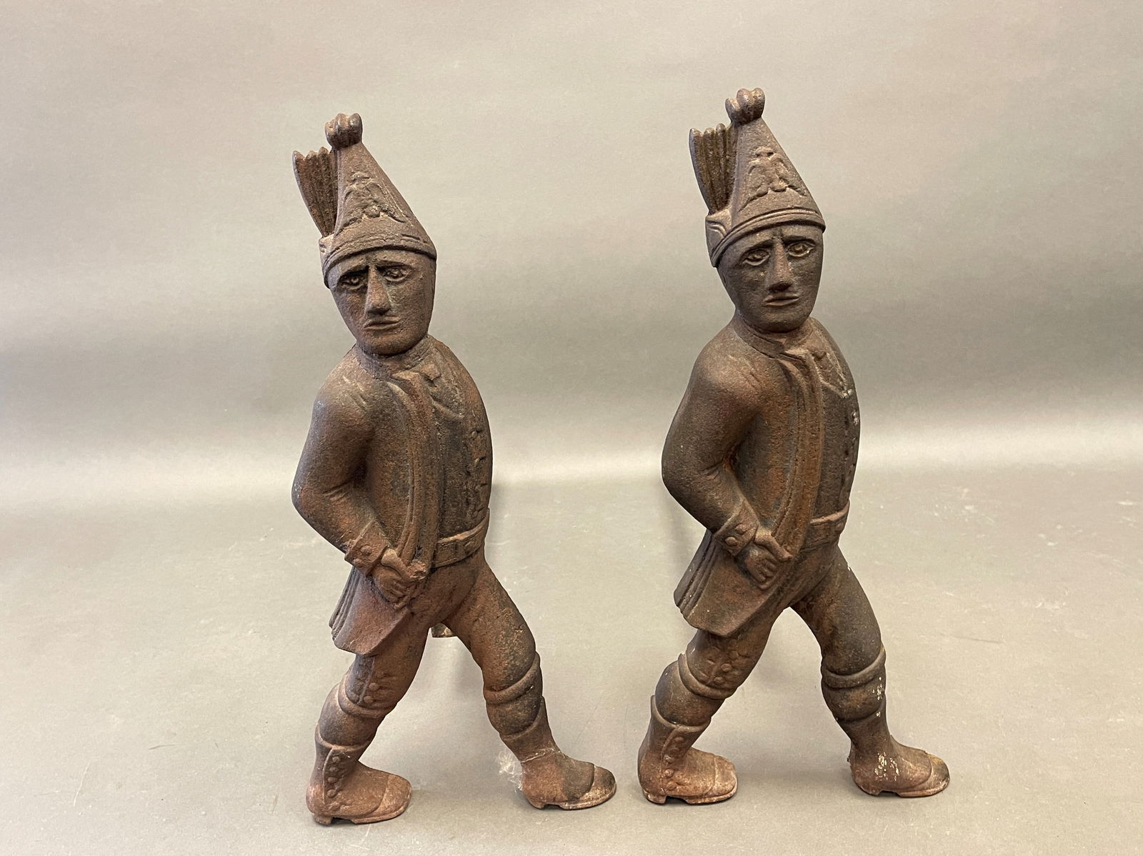 HESSIAN SOLDIER ANDIRONS 22" X 21" (1 of 3)