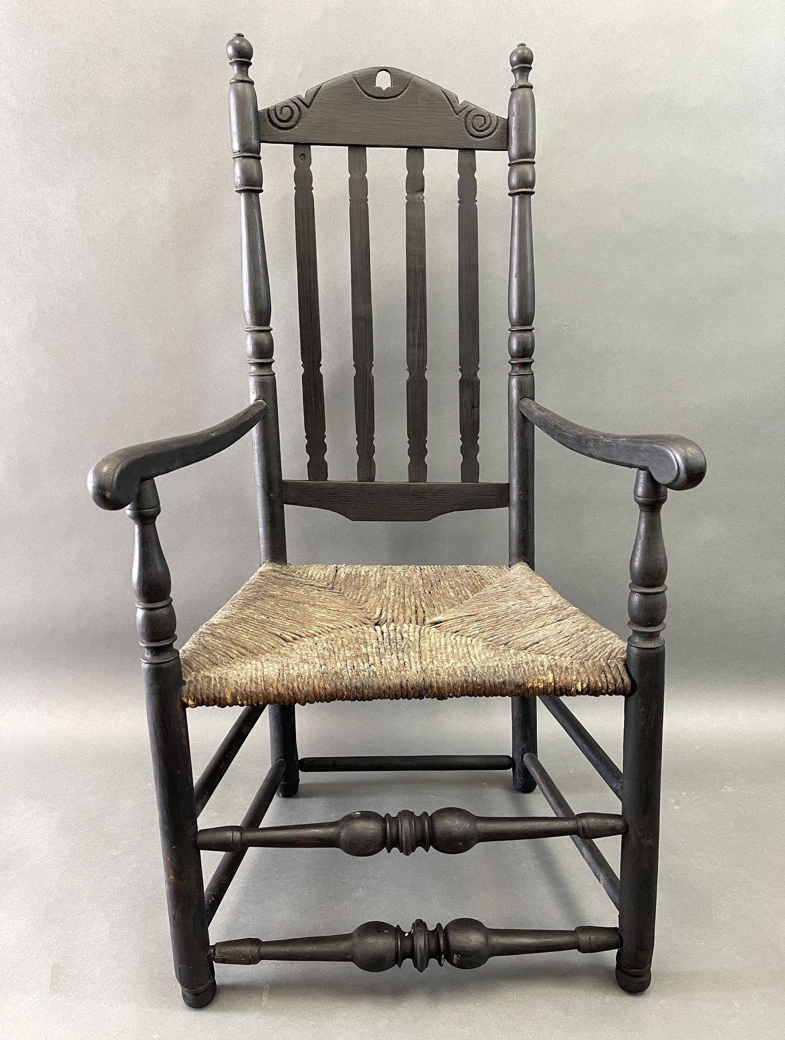 18TH C TALL BACK BANISTER BACK ARMCHAIR (1 of 3)