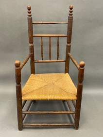 A RARE 17TH C MA CARVED ARMCHAIR IN OLD SURFACE BOSTON, C.1760-1680 FULL HEIGHT