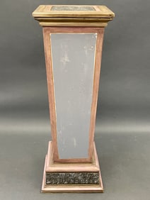 A 19TH PAINT DECORATED WOODEN PEDESTAL