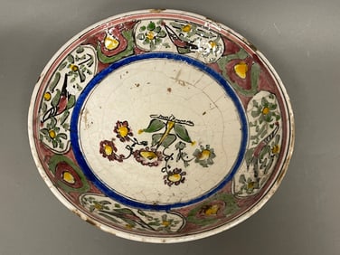 EARLY 17-18THC POLYCHROME DECORATED TIN GLAZED DEEP DISH FINE CONDITION