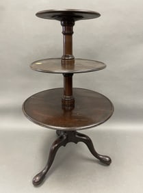 FINE 18TH C P.A. QA DUMBWAITER 3 TIER WITH CABRIOLE LEGS AND PAD FEET