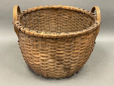LARGE 19TH C TWO HANDLE SHAKER WAS BASKET WITH ORIGINAL PAINTED LETTERING