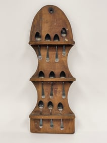 WOODEN SPOON RACK W/ TEASPOONS