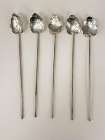 FIVE STERLING SILVER TODDY SPOONS