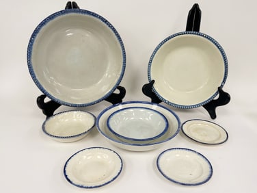 EIGHT MISC LEEDS BOWLS AND SAUCERS