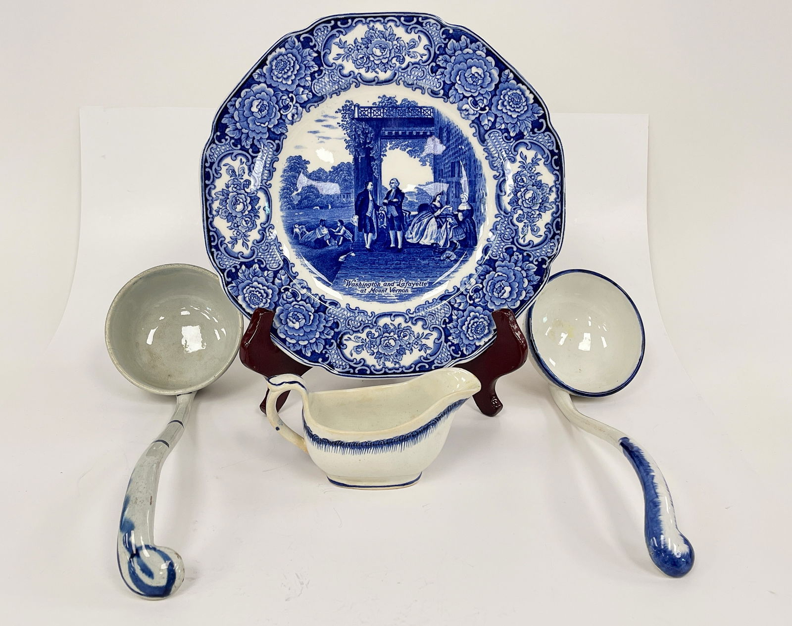 TWO LEEDS FEATHER EDGE LADLES, CREAMER , ROYAL DUTCH PLATE (1 of 4)