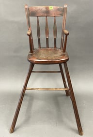 18TH C ARROWBACK WINDSOR HIGH CHAIR IN ORIGINAL PAINT