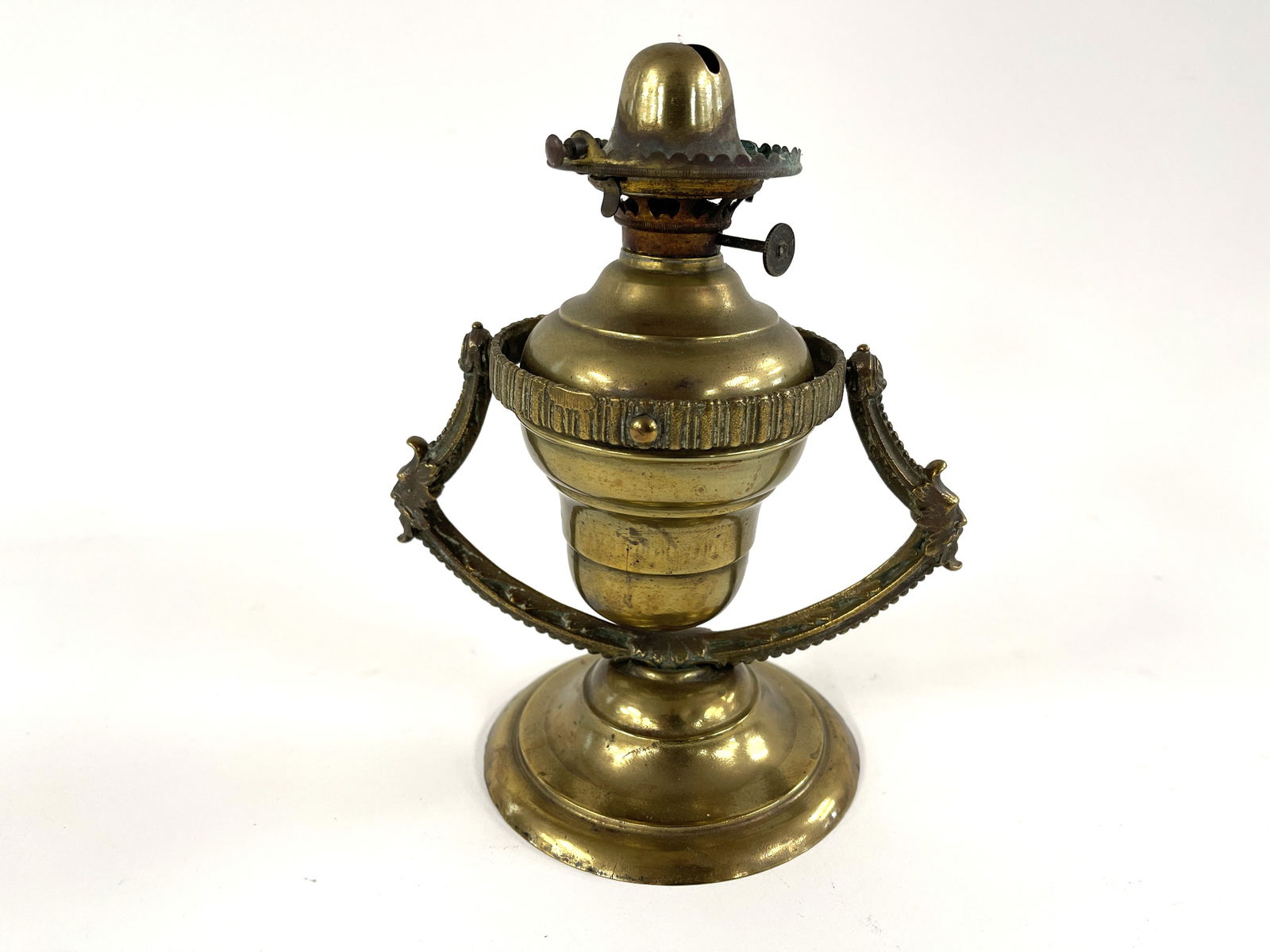 SOLID 19TH C. BRASS GIMBAL LAMP (1 of 4)