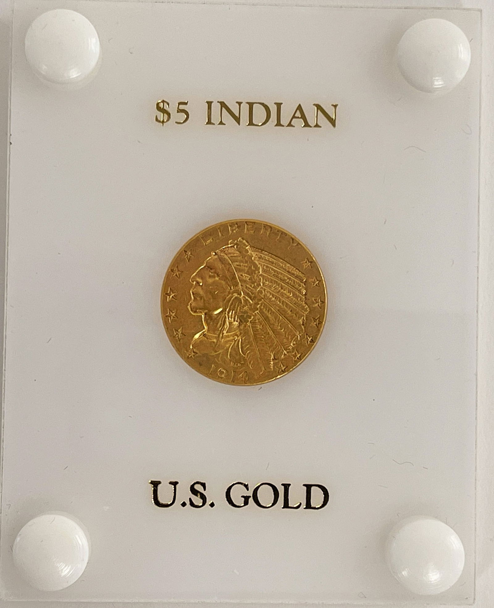 5 DOLLAR US GOLD INDIAN COIN HALF EAGLE 1914 (1 of 4)