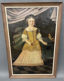 LIFE SIZE PORTRAIT OF A 17TH C GIRL IN GREAT CLOTHING & SHOES