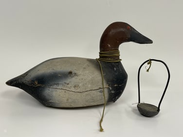 CANVASBACK IN ORIGINAL PAINT OVERSIZE WOODEN DECOY PAINT SIGNED KEN HARRISON