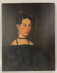 18TH C BEAUTIFUL LADY PORTRAIT OF WOODEN PANEL