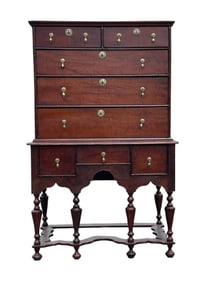 A RARE TIGER MAPLE WILLIAM AND MARY HIGHBOY
