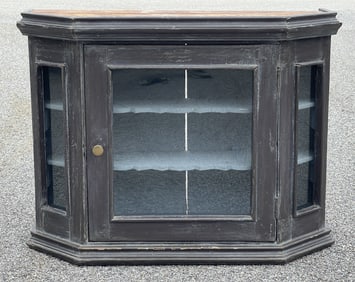 18TH C HANGING DISPLAY CUPBOARD GLASS PANEL DOOR AND SLIDER IN PINE AND POPLAR C. 1740-1760