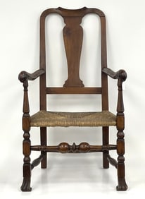 A BOLD QUEEN ANNE SPANISH FOOT ARMCHAIR MAPLE MA C.1740