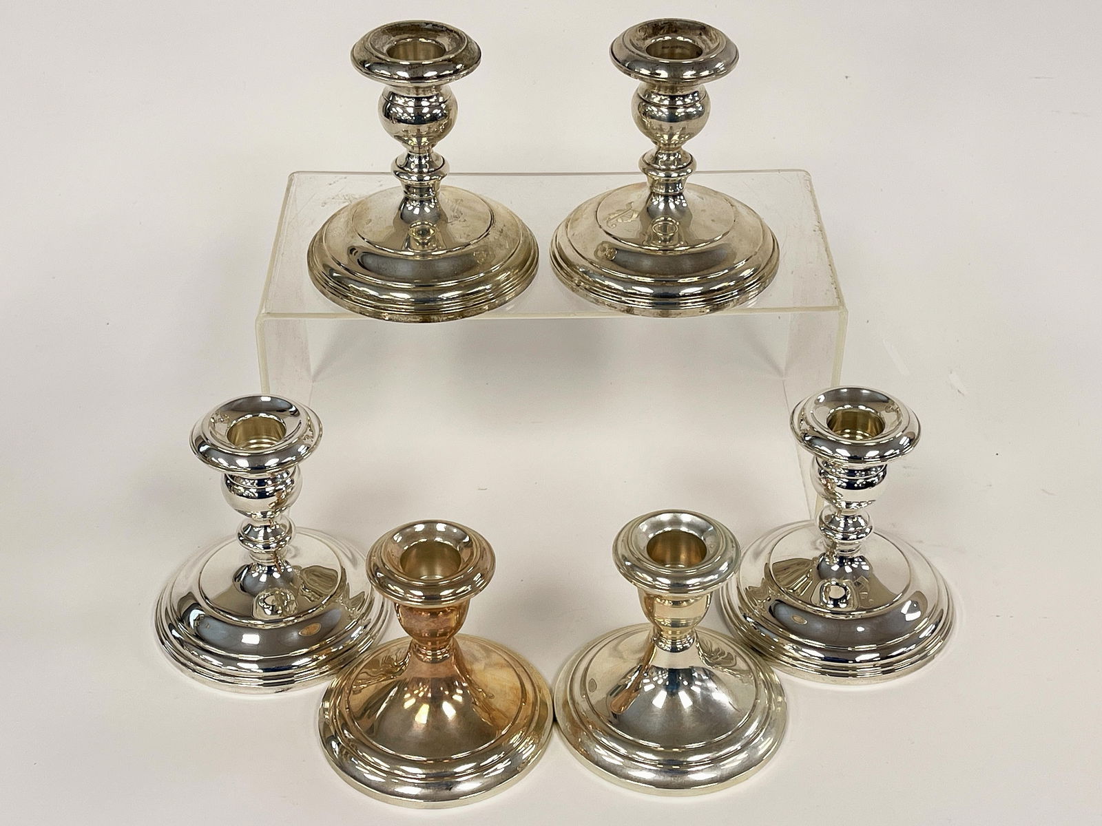 THREE PAIRS OF STERLING WEIGHTED CANDLESTICKS (1 of 4)