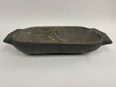 WOODEN TRENCHER IN VERY DARK OLD BLUE ORIGINAL SURFACE