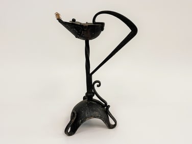 18TH C FORGED IRON FAT LAMP