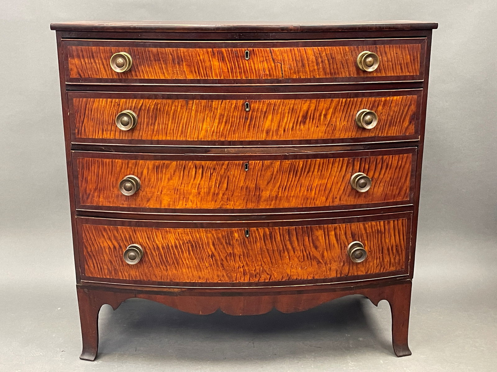 TIGER MAPLE BOW FRONT CHEST (1 of 8)