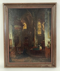 LARGE OIL PAINTING OF AN INTERIOR SCENE, 25 X 30