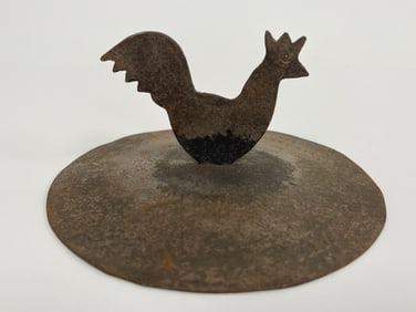 FORGED IRON POT LID W/ PEA FOWL SHAPED HANDLE