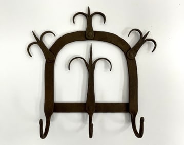 MINIATURE FORGED IRON 3-HOOK UTENSIL RACK