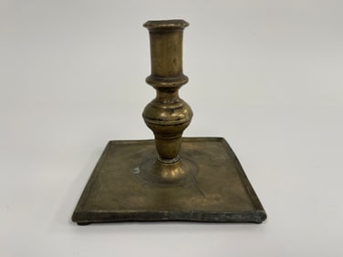 17TH C DUTCH BRASS, SQUARE BASE CANDLESTICK