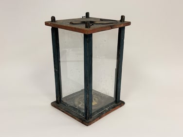 WOODEN LANTERN ORIGINAL BLUE PAINT