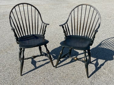 TWO BOW BACK WINDSOR CHAIRS SIGNED ON THE BOTTOM