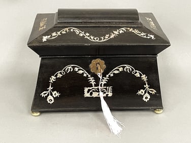 19TH C SARCOPHAGUS EBONY TEA CADDY