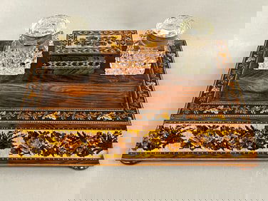 19TH C INLAID INKWELL SET