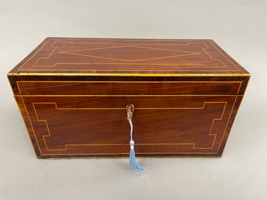 19TH C ENGLISH INLAID TEA CADDY