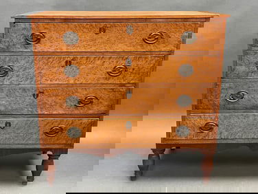 FOUR DRAWER BIRDSEYE MAPLE DECORATED CHEST