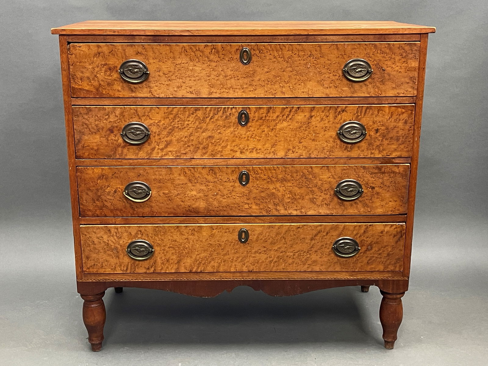 FOUR DRAWER BIRDSEYE MAPLE DECORATED CHEST (1 of 6)