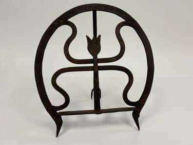 EARLY FORGED IRON PENNSYLVANIA HEARTH BROILER W/ TULIPS