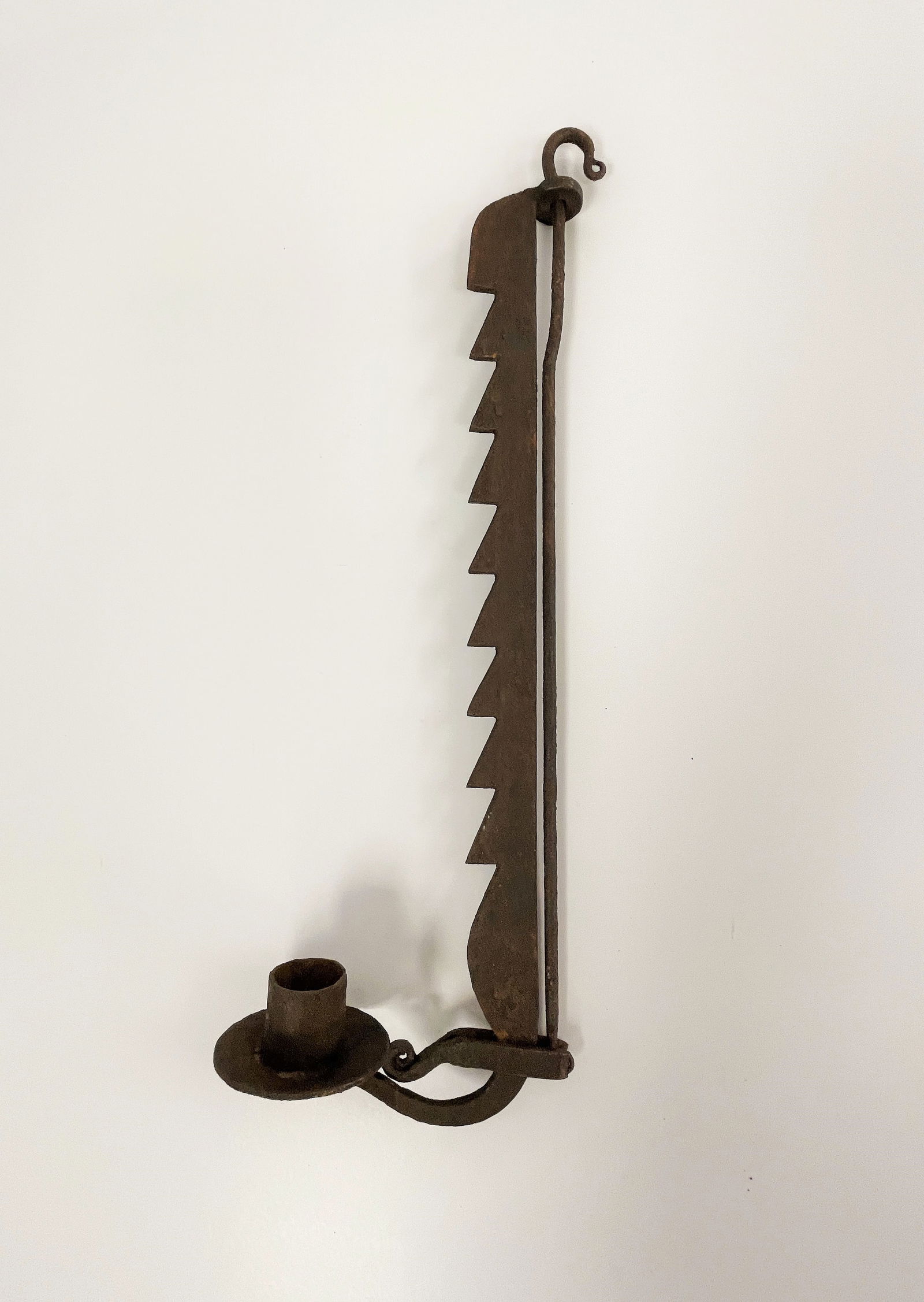 FORGED IRON CANDLE HOLDER ON ADJUSTABLE TRAMMEL (1 of 3)