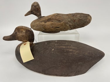 ROOT HEAD DECOY & A BLACK DUCK DECOY