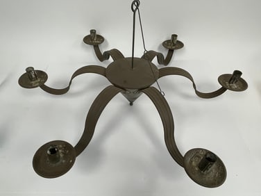 SIX ARM TIN CHANDELIER IN OLD COLOR