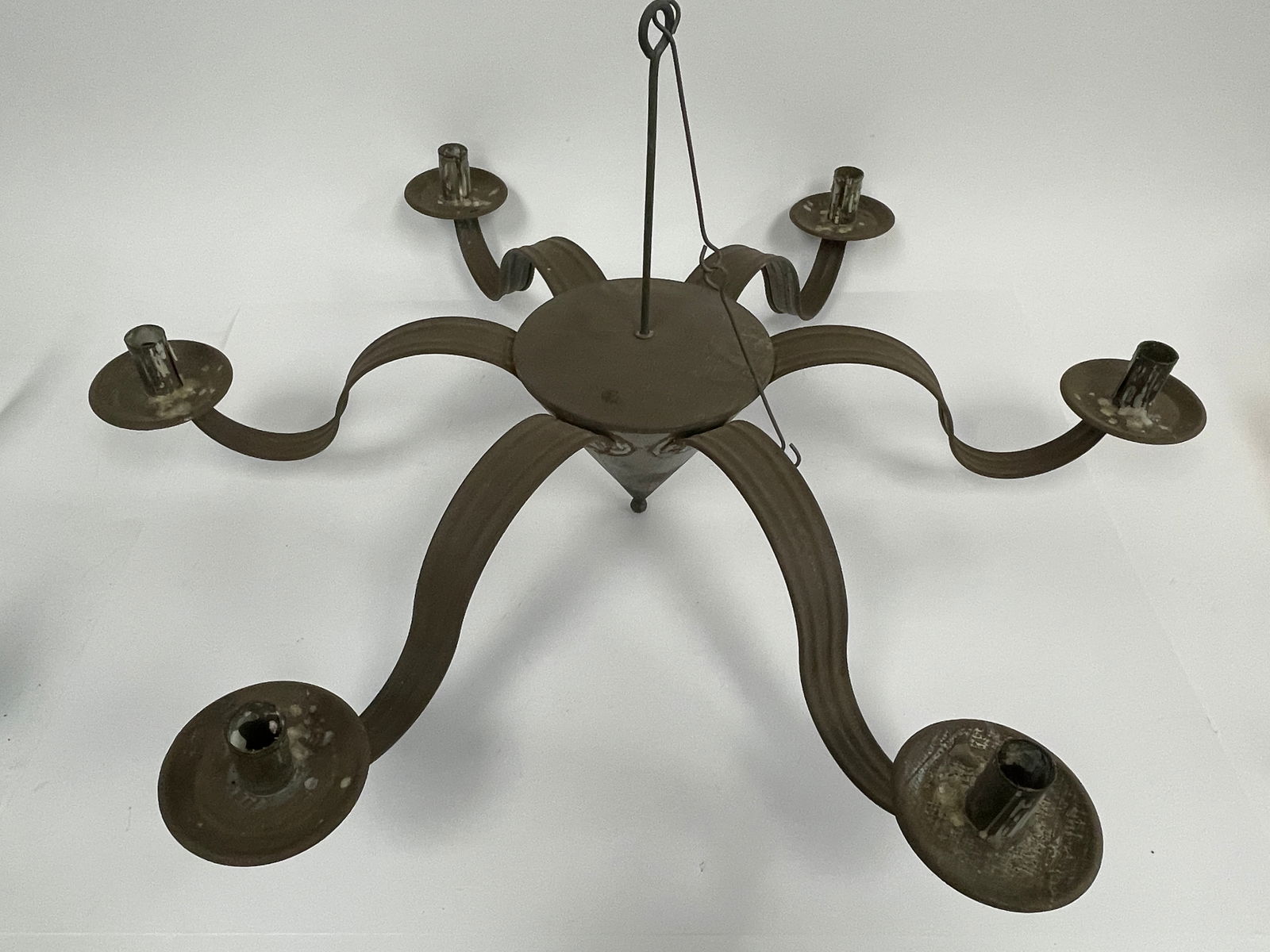 SIX ARM TIN CHANDELIER IN OLD COLOR (1 of 5)