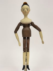 JOINTED WOODEN PENNY DOLL WITH A VERY PRETTY FACE & HAIR