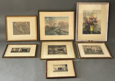 7 UNUSUAL FRAMED WALLACE NUTTING HAND COLORED SIGNED ENGRAVINGS