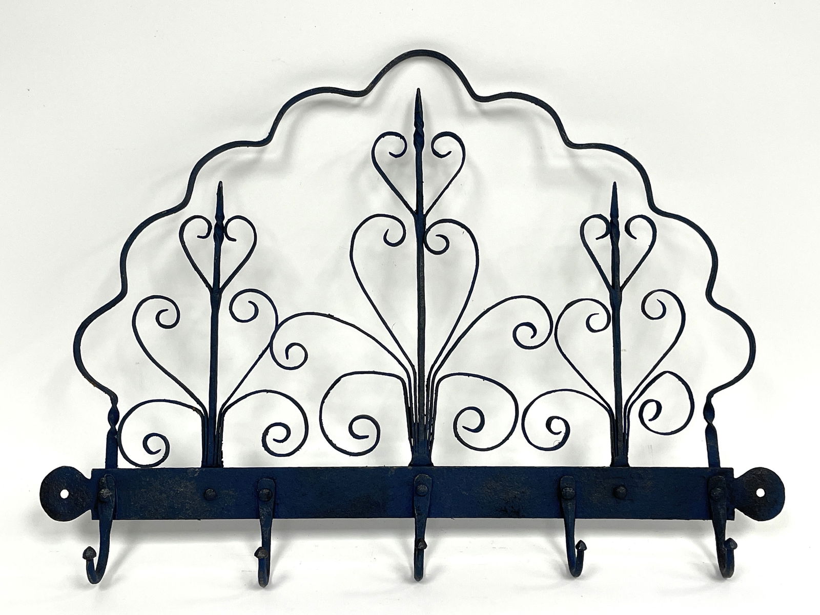 PRUSSIAN BLUE FANCY TOPPED UTENSIL RACK IN FORGED IRON (1 of 4)