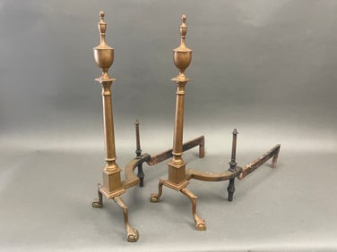 19TH C BRASS ANDIRONS