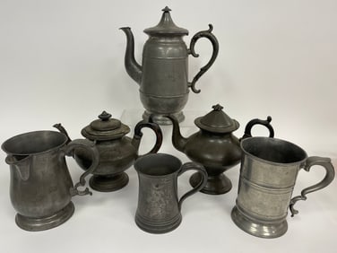 GROUPING OF EARLY PEWTER TABLEWARE