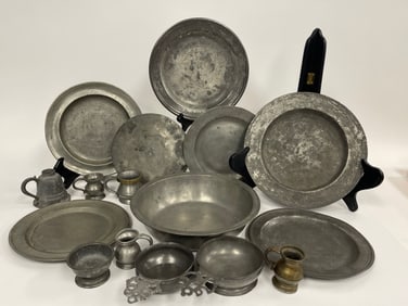 GROUPING OF EARLY PEWTER TABLEWARE