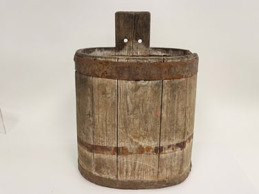 EARLY WOODEN WAGON CASK FOR CARRYING WATER