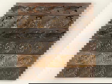 6 WOODEN MAPLE SUGAR CANDY OR BUTTER MOULDS