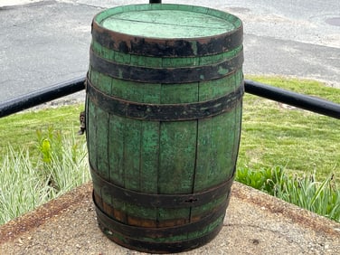 PRIMITIVE GREEN WOODEN BARREL