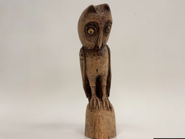 FOLK CARVED WOODEN OWL